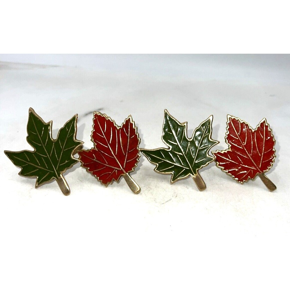 Vintage Enamel Maple Leaf Napkin Rings Set of 4 Red Green Fall Autumn Decor